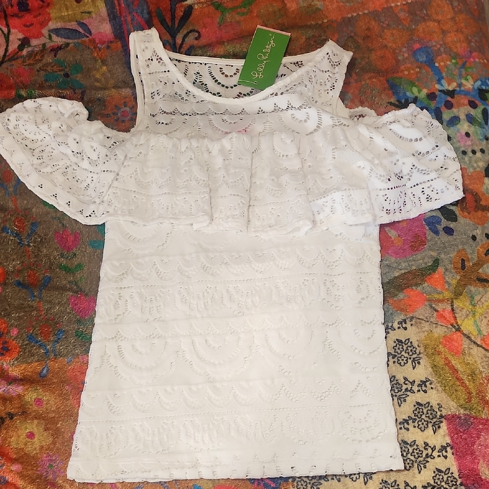 Lilly Pulitzer White Lace Off-Shoulder Women's Blouse